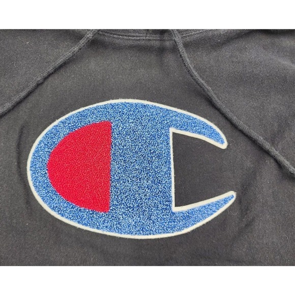 Champion Reverse Weave CHENILLE BIG C LOGO Hoodie Large Heavyweight Sweatshirt - Picture 3 of 7